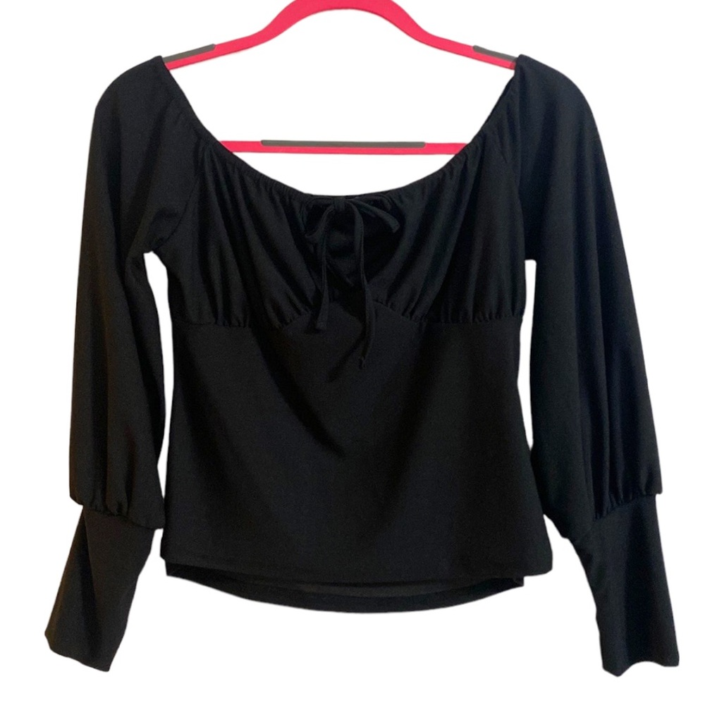 PrettyLittleThing Black On Or Off The Shoulders Fitted Peasant Top Size 8